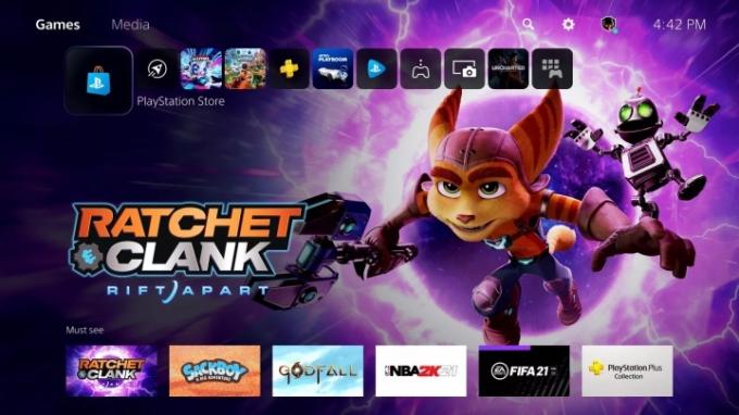 Ratchet og Clank på PS5-startskærmen.