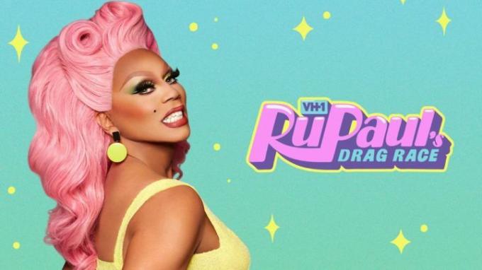 RuPaul pozuoja RuPaul's Drag Race reklaminiame paveikslėlyje.