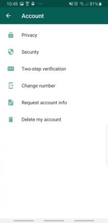 Captura de pantalla de WhatsApp que muestra la opción de cambio de número