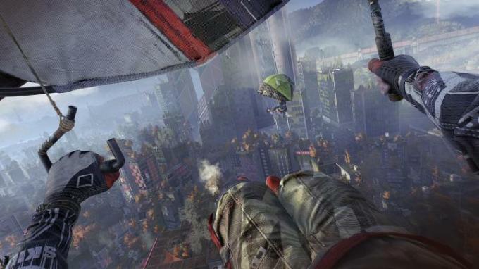 Spelers gebruiken de paraglider in Dying Light 2.