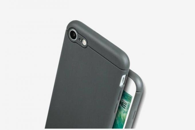 Gambar iPhone 8 dengan sampul telepon Caudabe Sheath abu-abu