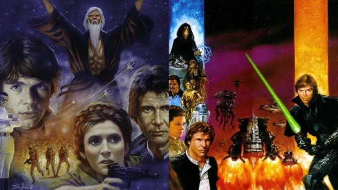 Розділене зображення ілюстрації для трилогій «Зоряні війни: Спадкоємець Імперії» та «Темна імперія».