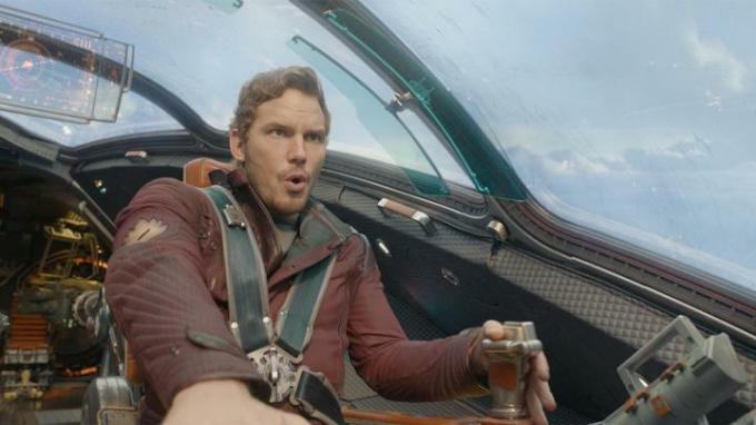 Star Lord lietajúci na lodi v Guardians of the Galaxy