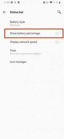 oneplus 6t: n asetukset näyttävät akun prosenttiosuuden