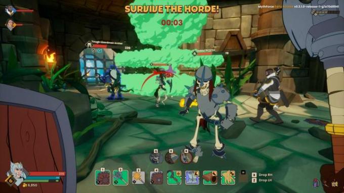 Igralec se sooči z okostnjaki v igri MythForce.
