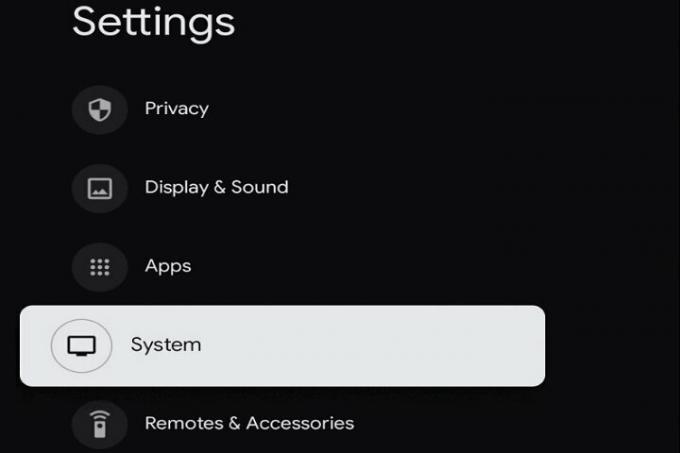 Registerkarte „System“ in den Google TV-Einstellungen.