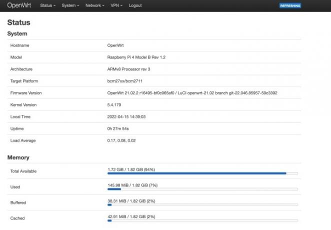 Schermata dell'interfaccia OpenWRT.