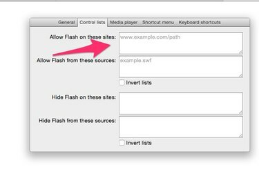 Zadejte webové stránky, na kterých chcete povolit Flash