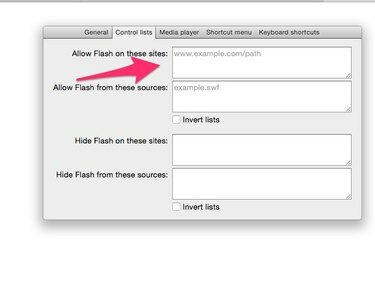 Entrez tous les sites Web sur lesquels autoriser Flash