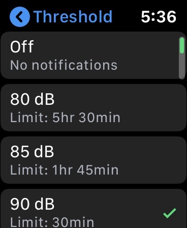Limite de ruído do WatchOS 6.