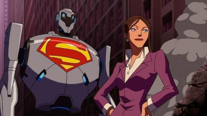 Lois Lane naast een Superman-robot in de animatiefilm Superman vs. de elite.