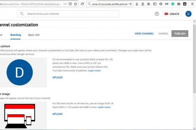 Bild av YouTubes profilbild Publicera bild-knapp