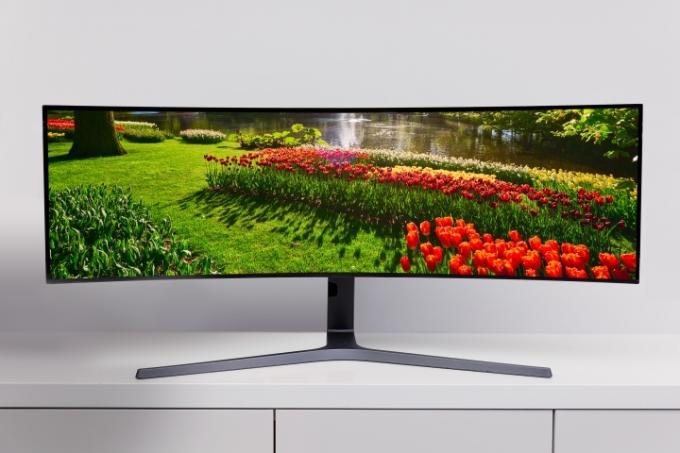 49-calowy ultraszeroki monitor komputerowy QD-OLED jako makieta firmy Samsung Display