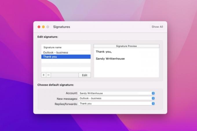 kako spremeniti podpis v Outlooku Mac Select