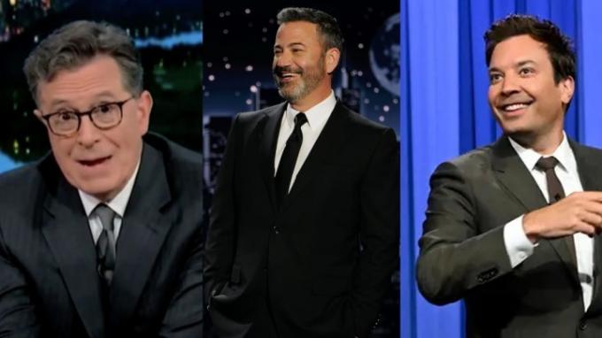 Stephenas Colbertas, Jimmy Kimmelis ir Jimmy Fallonas.