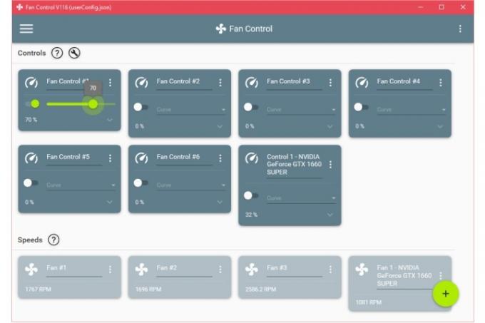 Skärmdump av manuell fläktkontroll på programvaran fläktkontroll.