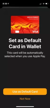 Apple Pay na Apple Watch je nastavljen kot privzeta kartica.