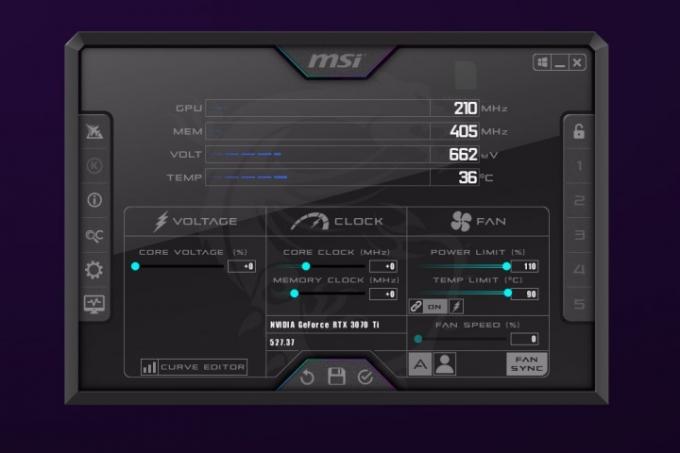 Controle deslizante de limite de potência do MSI Afterburner.