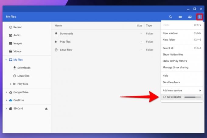 Chromebook Bekijk opslaghoeveelheid