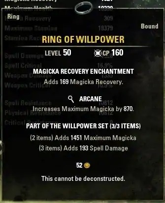 Ювелірні вироби ESO Ring of Willpower.