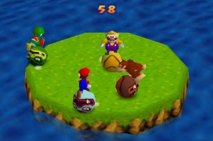 Mario, Yoshi, Wario et DK jouent aux balles pare-chocs.