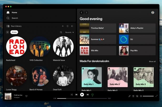 Sekcja Strona główna aplikacji komputerowej Spotify dla komputerów Mac.