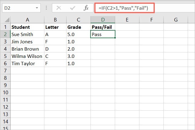 テストに数値を使用し、結果にテキストを使用する IF 関数。