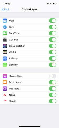 jak wyłączyć w zakupach aplikacji iOS, iPhone, iPad, czas ekranu 2