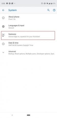 Paramètres des gestes des paramètres Google Pixel 3