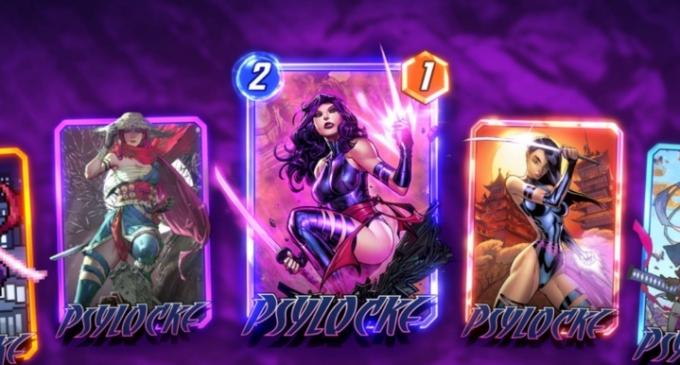 Variantes do cartão Marvel Snap Psylocke.