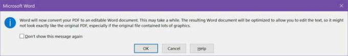 Opozorilo o pretvorbi PDF-ja v word.