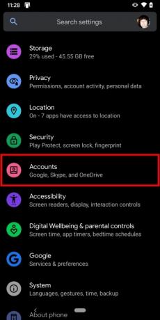 Android 11 Виберіть Облікові записи