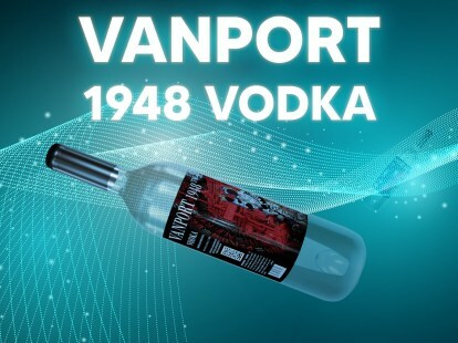 Vodka Vanport 1948 prezentată imagine cu fundal rece.