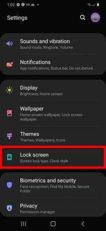 Vrsta zaklepanja zaslona Samsung Android 10