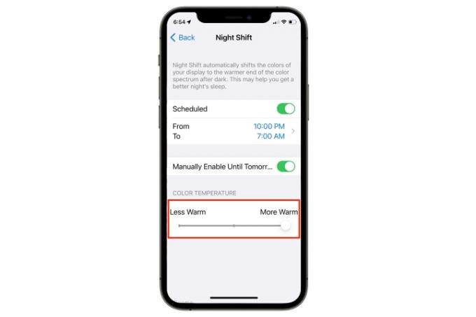 Controle deslizante de tom do iPhone Night Shift.