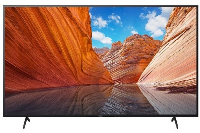 Η τηλεόραση LED Sony X80J 4K με μια σκηνή της φύσης στην οθόνη.
