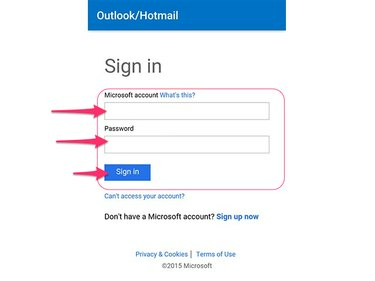 Įveskite savo " Outlook" el. pašto adresą ir slaptažodį.