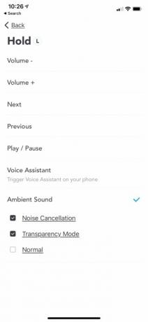 Snímka obrazovky aplikácie Soundcore pre iOS zobrazujúca dotykové ovládanie.