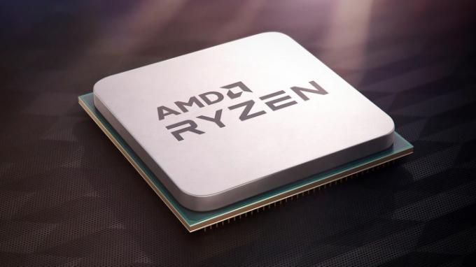 AMD Ryzen プロセッサーが黒い背景の上に配置されています。