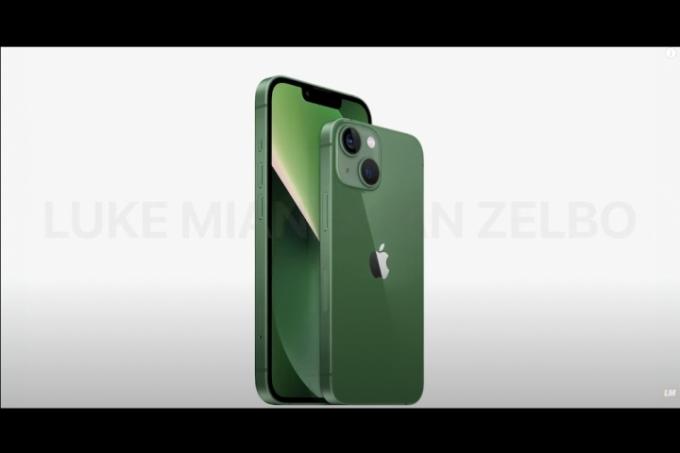 Afbeelding die naar verluidt de geruchten groene iPhone 13 van Apple toont.