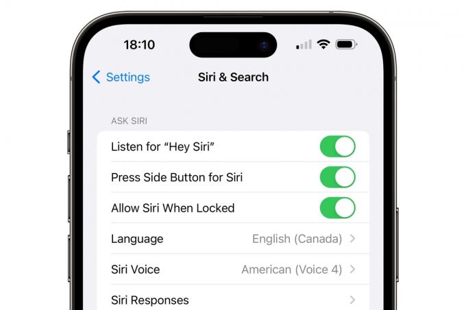 iPhone 14 Pro Max visar alternativ för att stänga av Siri.
