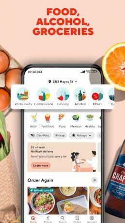 DoorDash-appen bestiller mad, dagligvarer og alkohol.