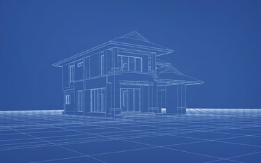 A ház drótvázas 3D renderelése