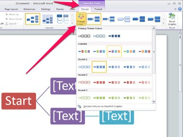 Renkleri Değiştir seçeneği, Şerit'in SmartArt Stilleri bölümünün solundadır.