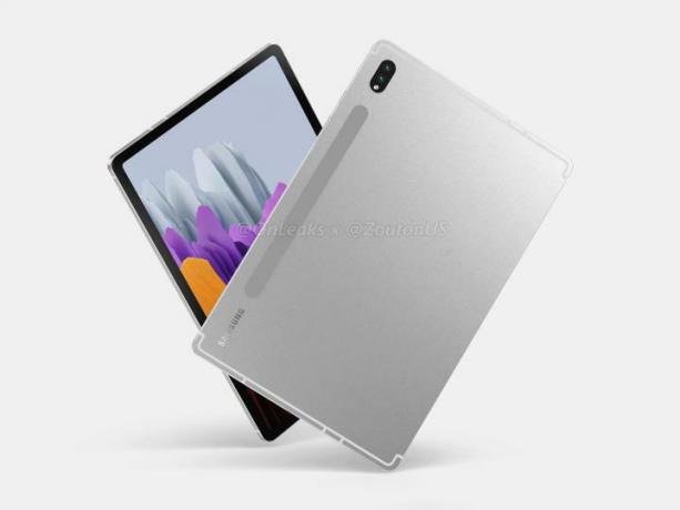 Рендер на Galaxy Tab S8 в сребристо.