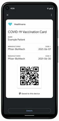 Google COVID ワクチン カードのスクリーンショット