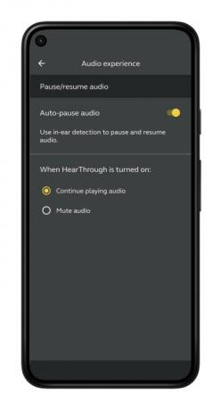 Tela de pausa automática do aplicativo Jabra Sound+ para Android.