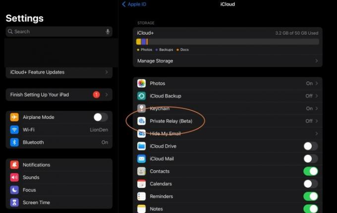 Suchen und aktivieren Sie Private Relay in den iPad-Einstellungen.