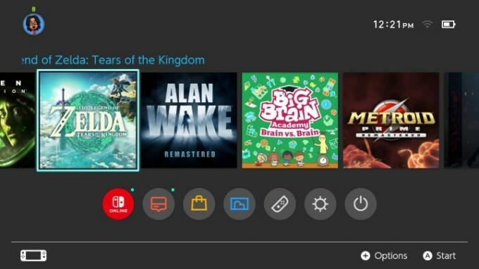 Αρχική οθόνη με παιχνίδια στο Nintendo Switch.