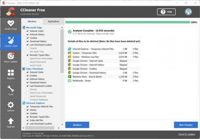 CCleaner Windows 11 rendszeren.